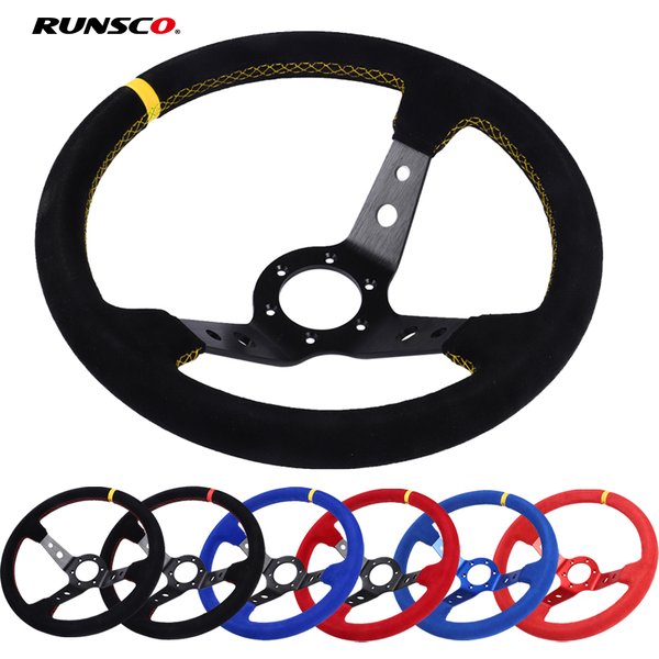 350mm 14 Inch Car Steering Wheel Suede Leather Drift Racing Game Steering Wheel Universal
