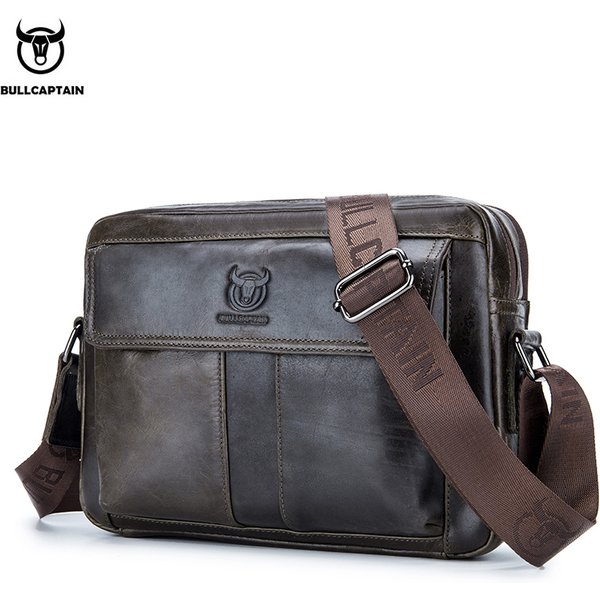 BULLCAPTAIN sac à bandoulière en cuir véritable pour hommes grande capacité sac à main multifonctionnel décontracté une mallette d'affaires de mode
