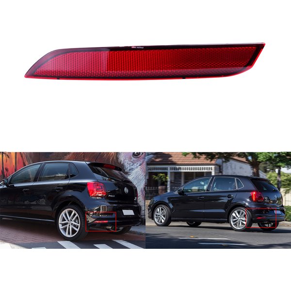 Passend für VW Polo 2014–2017, Schrägheck, linke rote Linse, Heckstoßstangenreflektor, kein Licht