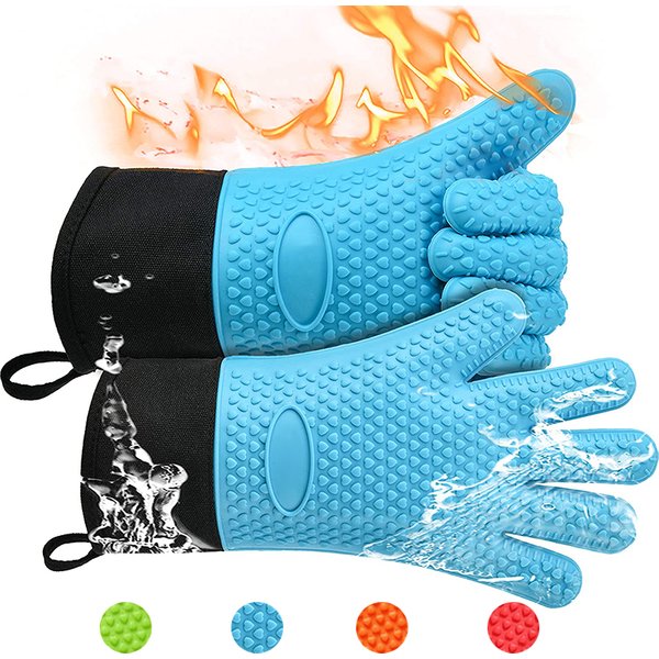 Gants de four à double couche en silicone et coton, mitaines flexibles pour micro-ondes, cuisson au degré de chaleur, cuisine
