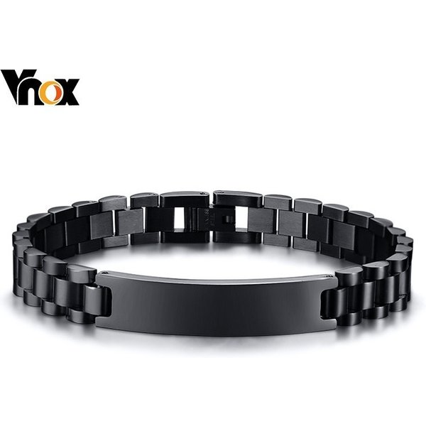 Vnox Minimalist ID Tag Bracelets for Men High Polished Stainless Steel Blank Chain Wrist Bangle Male Gentleman Business Gift
