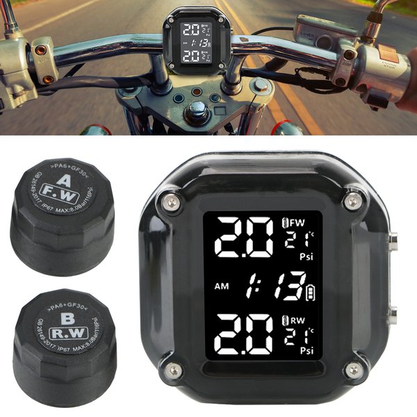 Motorrad TPMS Sensor LCD Display Motor Reifendruck Temperatur Überwachung Alarm System Mit 2 Externe Sensoren USB Aufladen