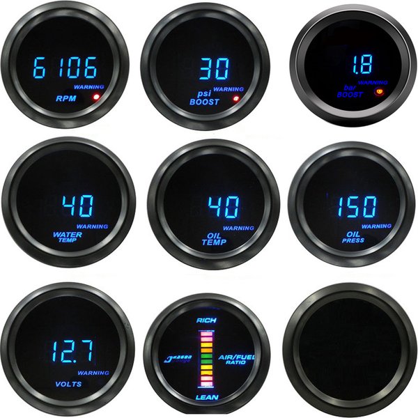 Auto Digital Gauge 52mm Turbo Boost PSI BAR Öldruck Öl Wasser Temp Gauge Voltmeter Tachometer RPM Meter mit Warnlicht