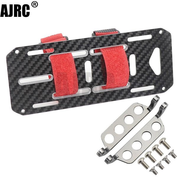 Black Carbon Fiber Battery Mounting Plate with Tie for 1:10 Scale RC Crawler Car Hsp Redcat Tamiya Axial SCX10 D90