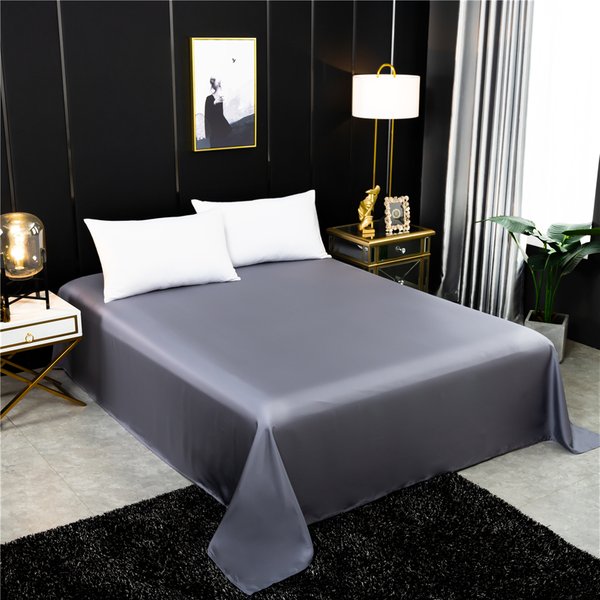 Drap plat en soie de mûrier naturelle, drap de lit de couleur unie, drap de literie King Size de haute qualité, Textile de maison