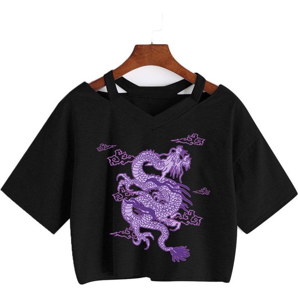 Frau T-shirts Harajuku Drachen drucken y2k Crop Tops Ästhetische kleidung Vintage Tops Punk Streetwear Gothic T t-shirts größe club