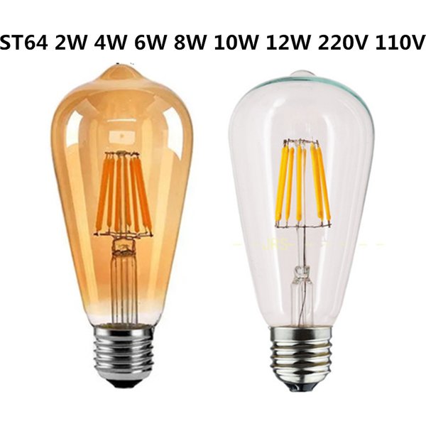 LED Edison Filament Light Bulbs Golden ST64 Dimmable E27 B22 2W 4W 6W 8W 10W 12W 220V 110V 2700K 6000K 360 Degree Energy Lamps