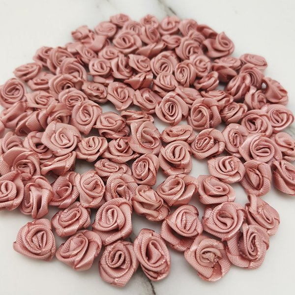 Ruban de fleurs en satin rose frais, petite taille, artisanat festif, décoration de fête, 10x10mm, 100 pièces par paquet