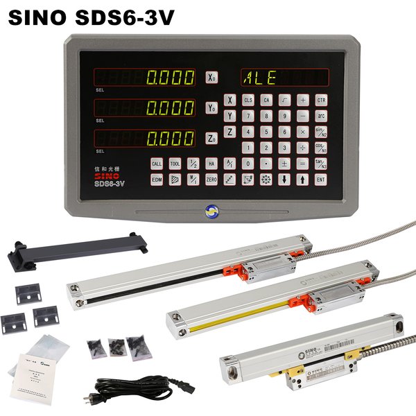 SINO SDS6-3V boîtier métallique tour à 3 axes fraisage lecture numérique DRO et échelle linéaire 5um KA-300 + règle d'encodeur optique mince KA-500