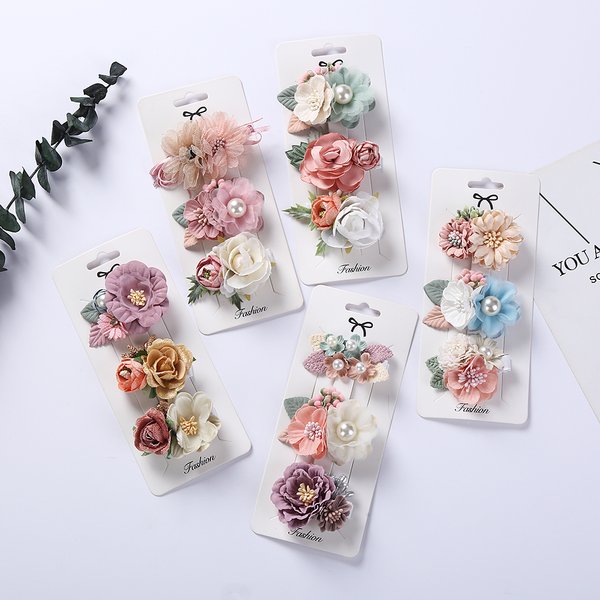 Pinces à cheveux à fleurs artificielles pour bébé fille, 3 pièces/ensemble, en mousseline de soie, pour nouveau-né, accessoires de photographie, épingles à cheveux, accessoires pour cheveux