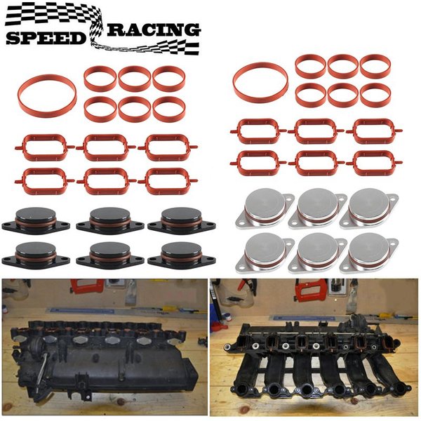 6PCS 22mm/33mm Swirl Flap Blanking Plates with Intake Manifold Gasket Seal For BMW M47 M57 E39 E87 E46 E90 E39 E60 X3 6 Cylinder