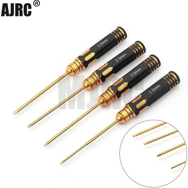 Ajrc 4pcs/set Titanium Plating 1.5/2/2.5/3mm Hexagon Screwdriver Screw Driver Tool Kit For Rc Model Car Boat Airplane