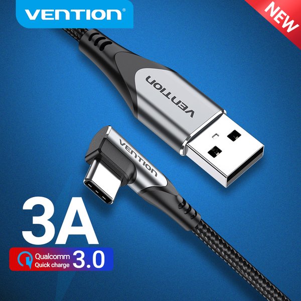 Vention – câble USB type-c 3A 90 ° pour recharge rapide et transfert de données, cordon de chargeur usb-c pour téléphone Samsung S8/S9 à angle droit