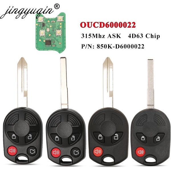 jingyuqin 315/433Mhz Remote Car Key Fob For Ford C-Max Edge Escape Focus Lincoln Mazda Mercury OUCD6000022 Transmitter ID63 4BT
