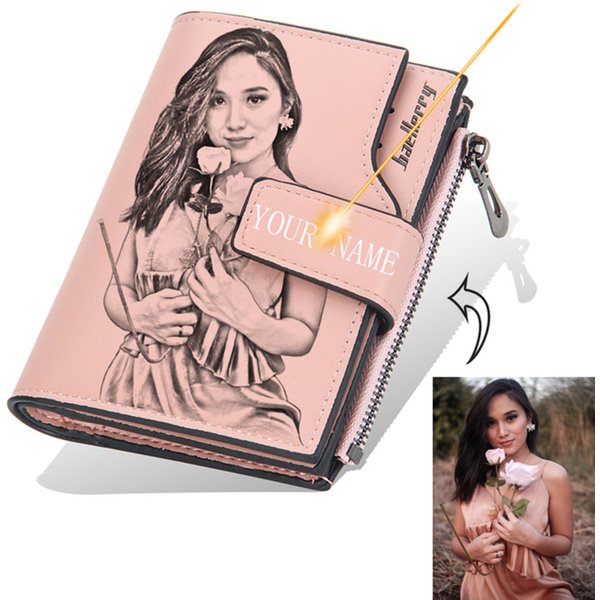 Personalisierte Foto-Namen-Geldbörse für Männer und Frauen, PU-Leder, kurzes dreifach gefaltetes Münzfach mit Reißverschluss, Retro-Geldbörse mit hoher Kapazität, Geschenk