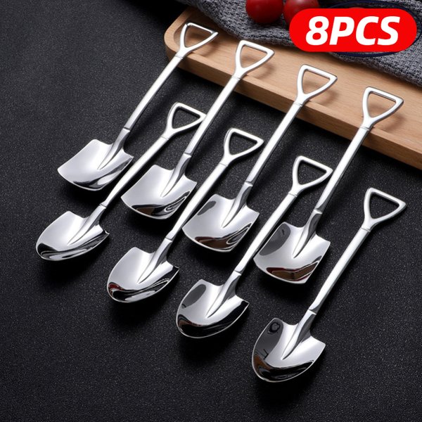 4/8PCS Edelstahl Kaffee Löffel Kreative Schaufel Form Tee Löffel Eis Scoop Küche Zubehör Geschirr Besteck set