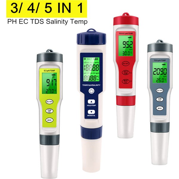 Wielofunkcyjny tester jakości wody PH/TDS/EC/tester zasolenia LCD cyfrowy miernik temperatury czystości wody do basenów akwaria