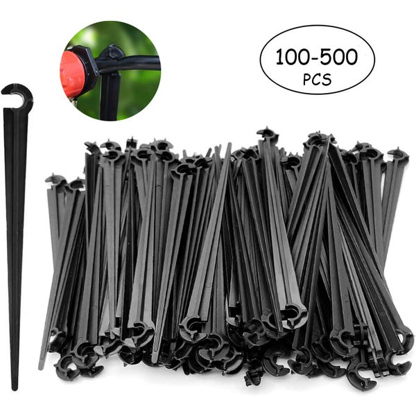 100-500Pc Durable 1/4'' C-Type Hook Fixed Stem Support Holder Stakes for 4/7mm Hose Flowerpot Drip Irrigation Fitting Greenhouse