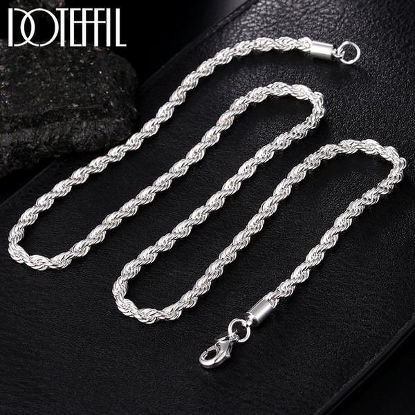 Silber Farbe 16/18/20/22/24 Zoll 4mm Twisted Seil Kette Halskette Für Frauen Mann Mode Hochzeit Charme Schmuck