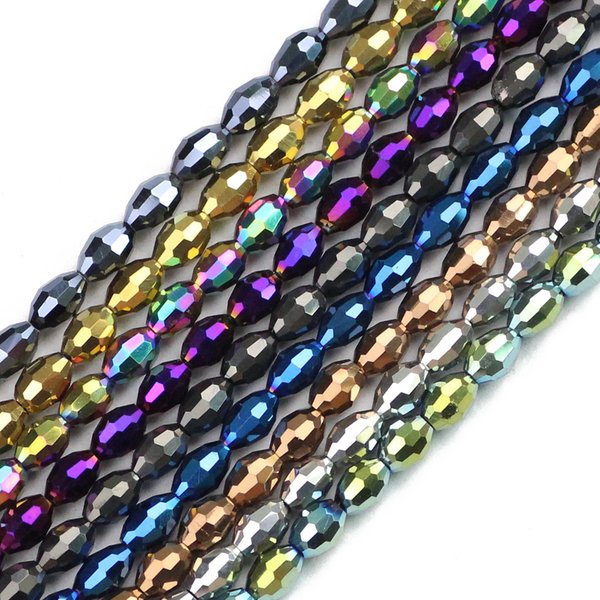 100pcs 4*6mm Rice Grains Austrian Crystal Oval Shape Plated Color Loose Beads For Jewelry Making Bracelets Necklace DIY