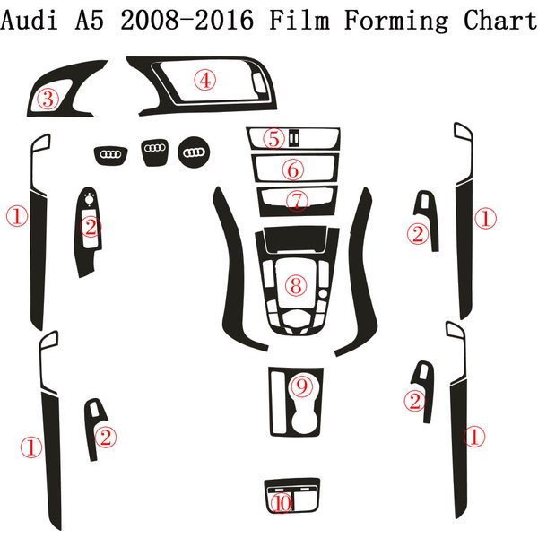 Für Audi A5 2008-2016 Innen Zentrale Bedienfeld Türgriff 3D/5D Carbon Faser Aufkleber Aufkleber Auto Styling zubehör