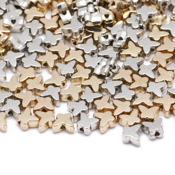 100 pièces 6x6mm couleur or argent couleur papillon perles acrylique CCB perles d'espacement en vrac pour la fabrication de bijoux à bricoler soi-même résultats de bracelets
