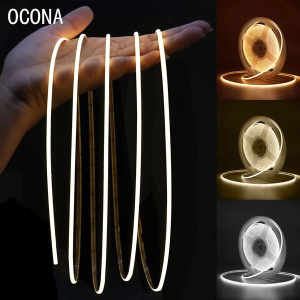 Bande lumineuse LED COB super fine pour décoration de voiture, barre lumineuse linéaire flexible, blanc chaud et froid, 2.7mm, 3V, 12V, 480LED, m, 5V