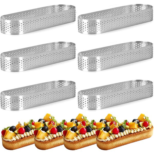 Anneaux à tarte ovales en acier inoxydable, 6 pièces, anneau à tarte poreux, moule à Mousse de gâteau perforé, coupe-biscuits, outil de moule à pâtisserie Quiche