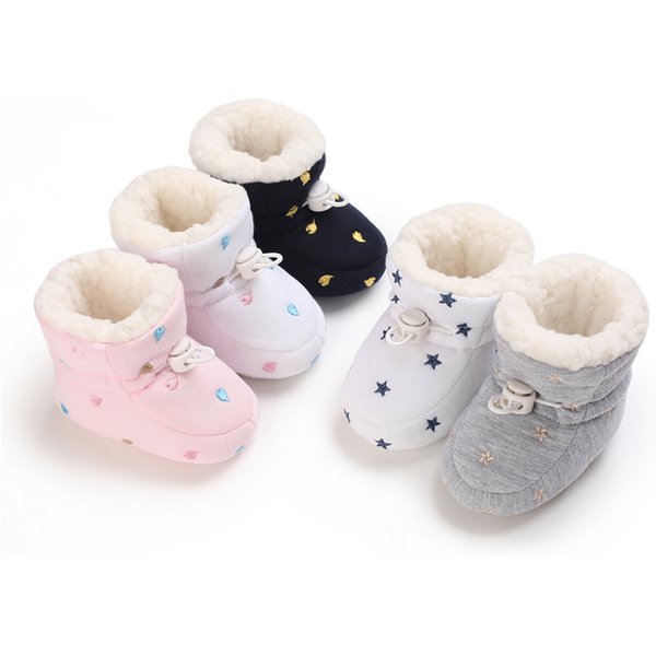 2021 Lovely Warm stars Baby Girl Boy Toddler First Walkers Baby Shoes Soft Slippers Cute Shoes Winter Non-Slip Baby Warm Shoes