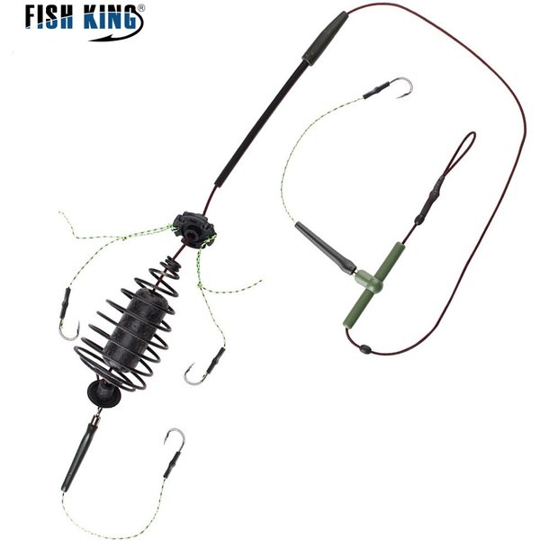 FISH KING 30-80g Carp Fishing Bait Cage Line Group High Carbon Steel Metal Feeder Hook Sinking Artificial Lure Accessories