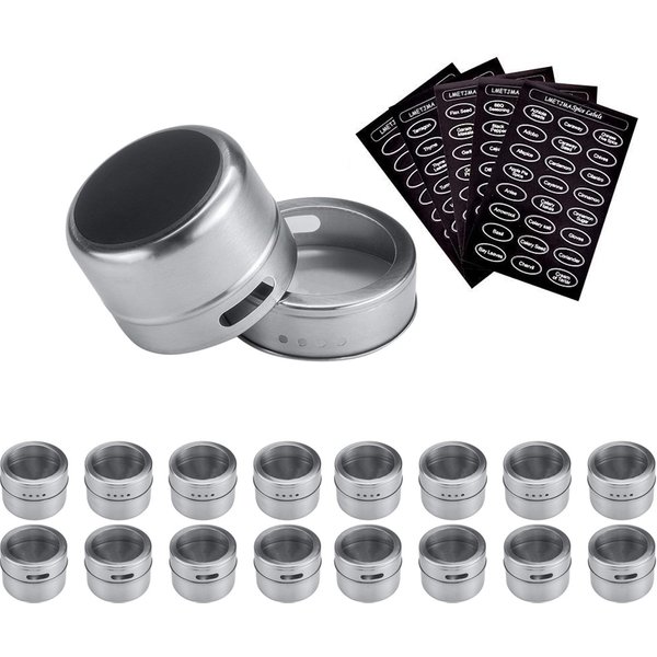 LMETJMA – ensemble de pots à épices magnétiques avec autocollants, boîtes à épices en acier inoxydable, conteneur de stockage d'épices, outils de pulvérisation d'assaisonnement au poivre
