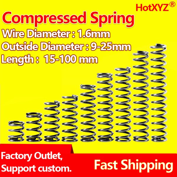 HotXYZ Cylidrical spule Compression Frühling Rotor Rückkehr Komprimierte Feder Release Druck Frühling Stahl Draht Durchmesser 1,6mm 65Mn