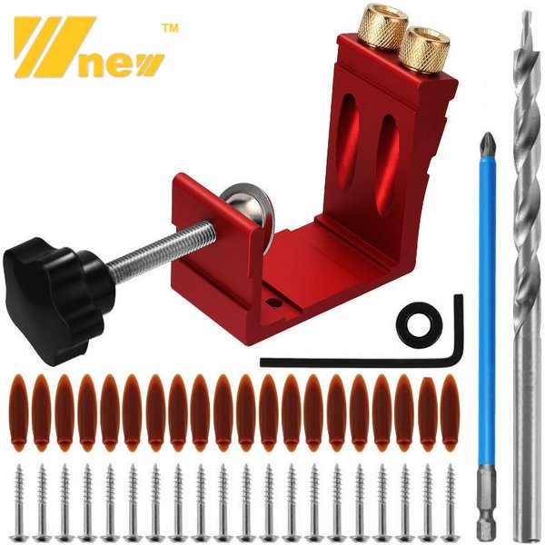 47pcs Oblique Hole Locator Woodworking Positioner Drill Bits Pocket Hole Jig Kit 15 Degree Angle Drill Guide Set Carpentry Tools