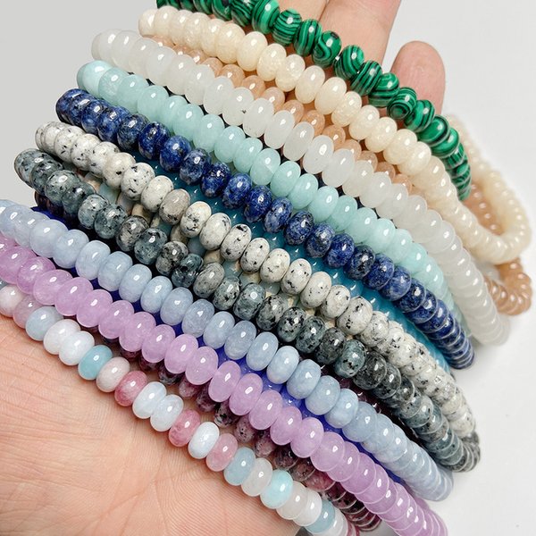 Perles de pierre Rondelle naturelle 5*8mm Jaspers Angelite Jades Morganite perle de gemme de tambour en vrac pour la fabrication de bijoux collier de bracelet à bricoler soi-même