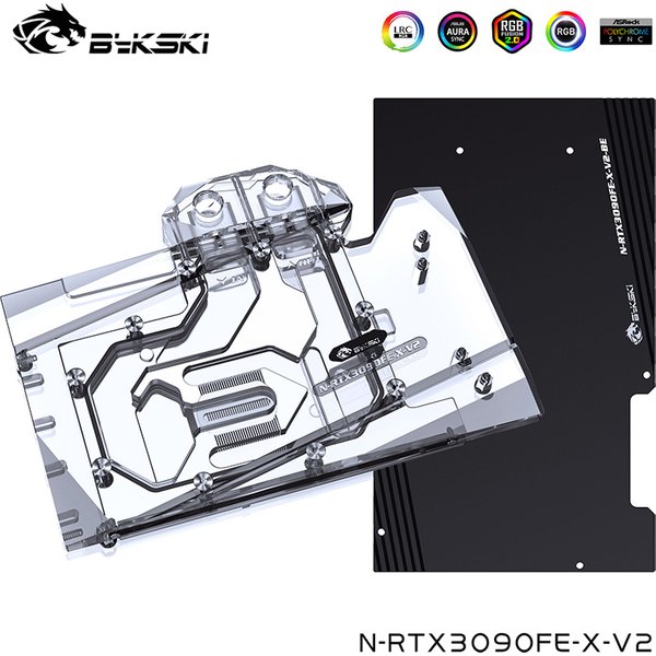 Bykski – refroidisseur d'eau uniquement pour carte graphique NVIDIA Geforce RTX 3090, édition founder, bloc d'eau à couverture complète, N-RTX3090FE-X-V2