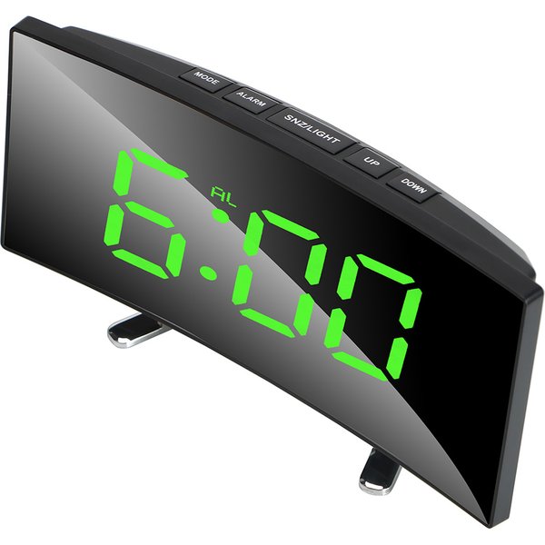 Horloge miroir incurvée à intensité variable, décorations de maison pour chambre d'enfants, horloge de Table à grand nombre de 7 pouces, écran LED, réveil numérique