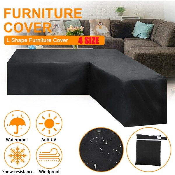 L Shape Furniture Waterproof Cover Outdoor Garden Patio Rattan Sofa Dustproof V Shaped Mold Resistant Cover Black, 10 Sizes.