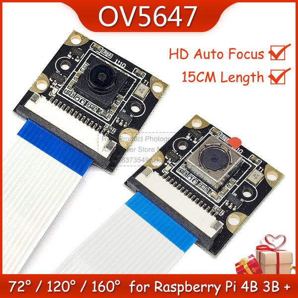 Module de caméra OV5647 pour Raspberry Pi 4B 3B 3B + 2B HD 1080P 5 millions de Pixels 72 120 160 degrés mise au point automatique avec câble CSI de 15CM