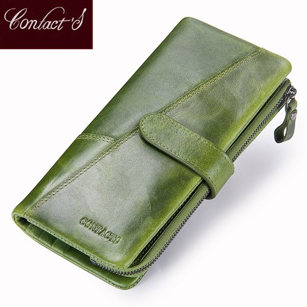 Contact's nouveau portefeuille en cuir véritable mode porte-monnaie pour dames femmes longue pochette portefeuilles avec sac de téléphone portable porte-carte hommes