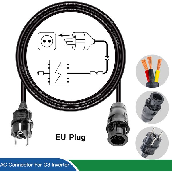 Accessoires de connecteur AC femelle, micro-onduleur solaire, prise UE, BC01, 14AWG UL TUV, 2000W G3 HoyBeauté, 1500, 1200, 700, 2m, 5m
