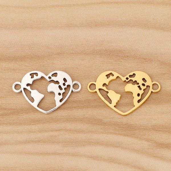 50 Stück tibetische Silber/Gold Farbe Weltkarte Link Erde Herz Stecker Charms für Armband Schmuck Herstellung Ergebnisse Zubehör