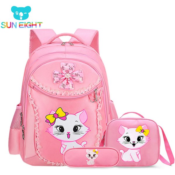3 pièces rose chat enfants sac à dos sacs d'école pour filles dessin animé enfant sac à dos Kitty impression Bookbag mochilas escolares infanti