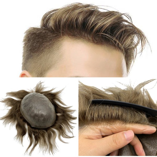 Toupet pour hommes, naissance des cheveux naturelle, nœud Invisible, 100% Euro-Touch, cheveux humains, avant