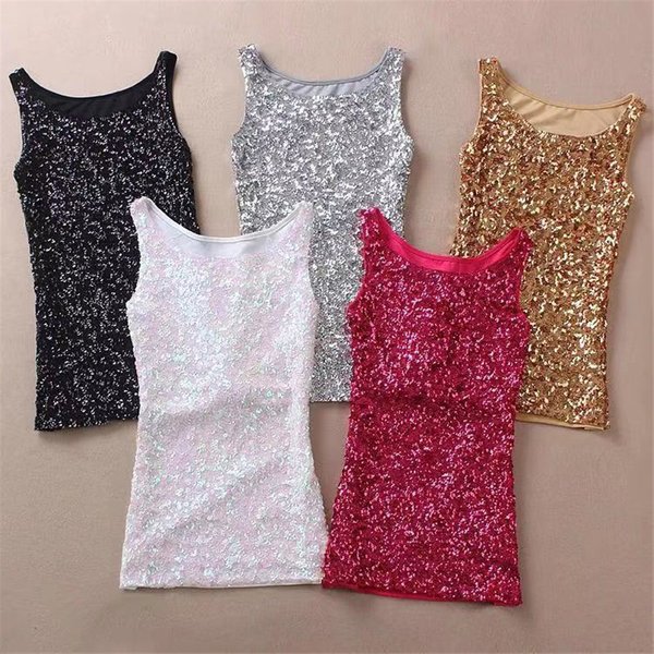 Débardeur sans manches pour femmes, garniture de paillettes brillantes, débardeur, vêtements de Style à la mode pour Cocktail, Clubwear