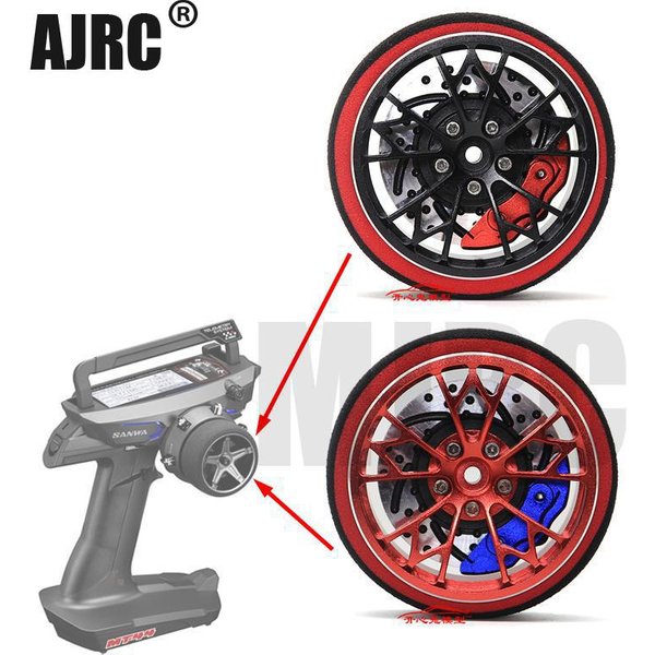 AJRC Black Red Metal Remote Control Handwheel for SANWA MT4 MT4S M11X M11 MX-V
