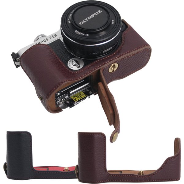 Genuine Leather Case Camera Bag Half Body Cover For Olympus PEN E-P7 EP7 With Battery Opening PU Leather Shell