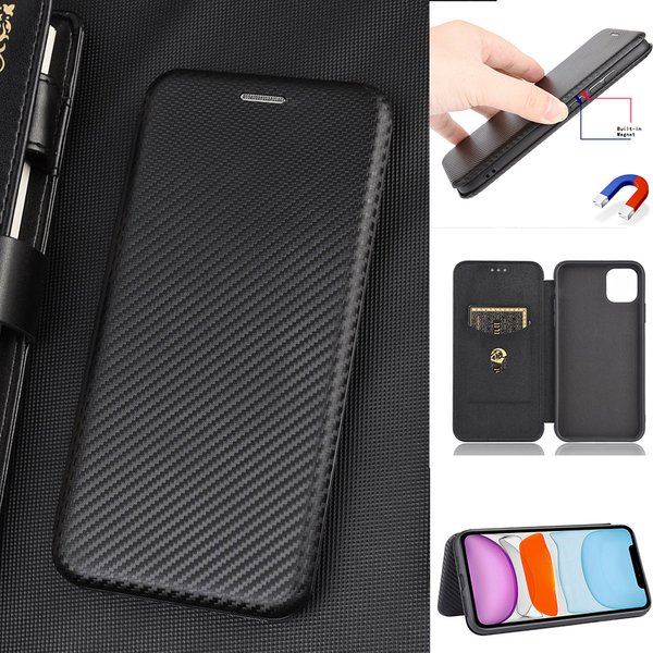 Étui à rabat magnétique en Fiber de carbone pour IPhone 15 14 13 12 Pro Max Mini 11 SE XS XR X Max 6 6S 7 8 Plus, portefeuille porte-carte