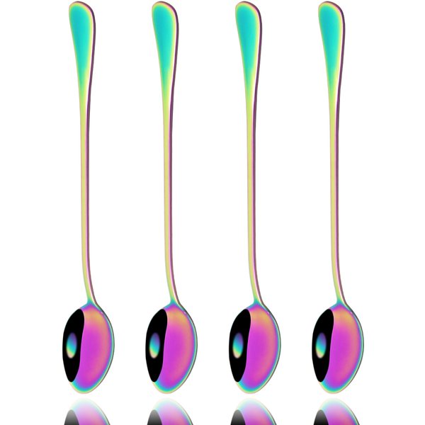 4Pcs Juice Coffee Stirring Spoon Set Colorful Cutlery Tea Spoon Dinnerware Ice Cream Long Handle Scoop Silverware Kitchen Tools