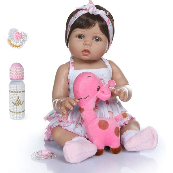 NPK 47CM newborn bebe doll reborn baby girl doll in tan skin full body silicone Bath toy dolls gift