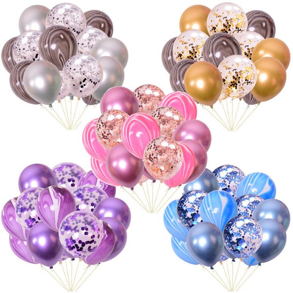 Ballons avec confettis en agate et latex métallique, décoration pour fête d'anniversaire, mariage, remise de diplôme, 15 pièces